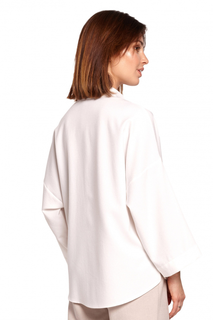 Koszula Damska - Luźna Z Szerokimi Rękawami - biała